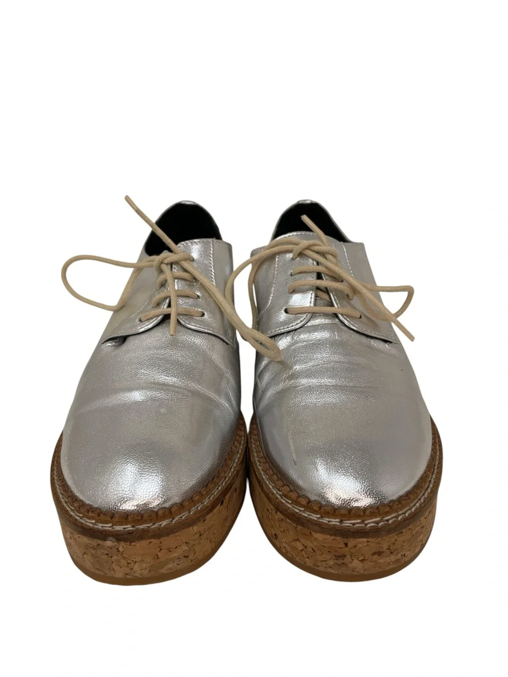 Michael Kors Silver Platform Oxford Shoes Lace Up Cork Sole Size 38 or 8